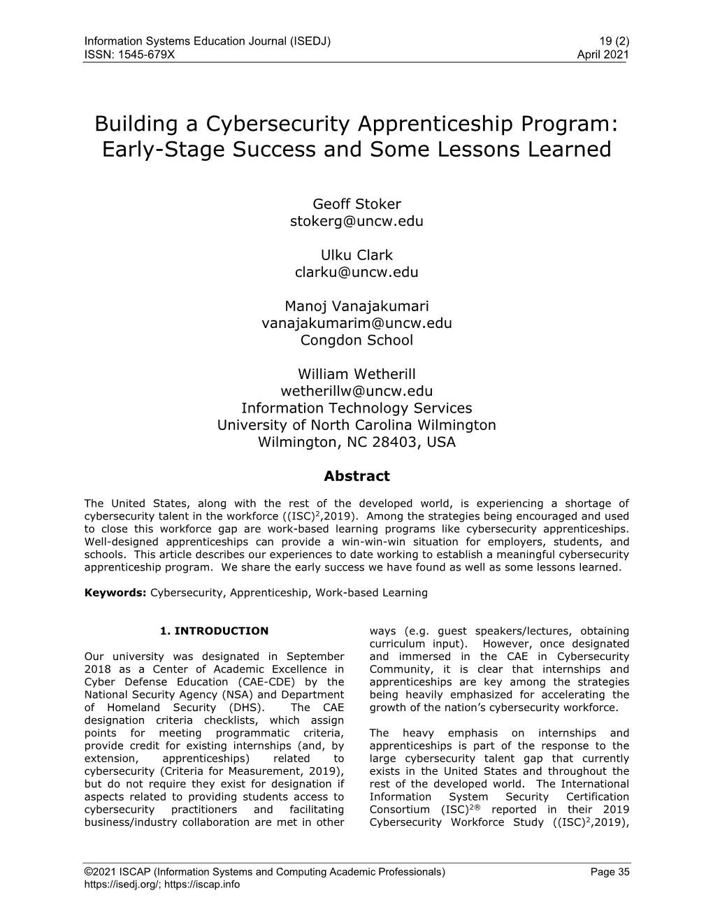 Building a Cybersecurity Apprenticeship Program: Early-Stage Success and Some Lessons Learned