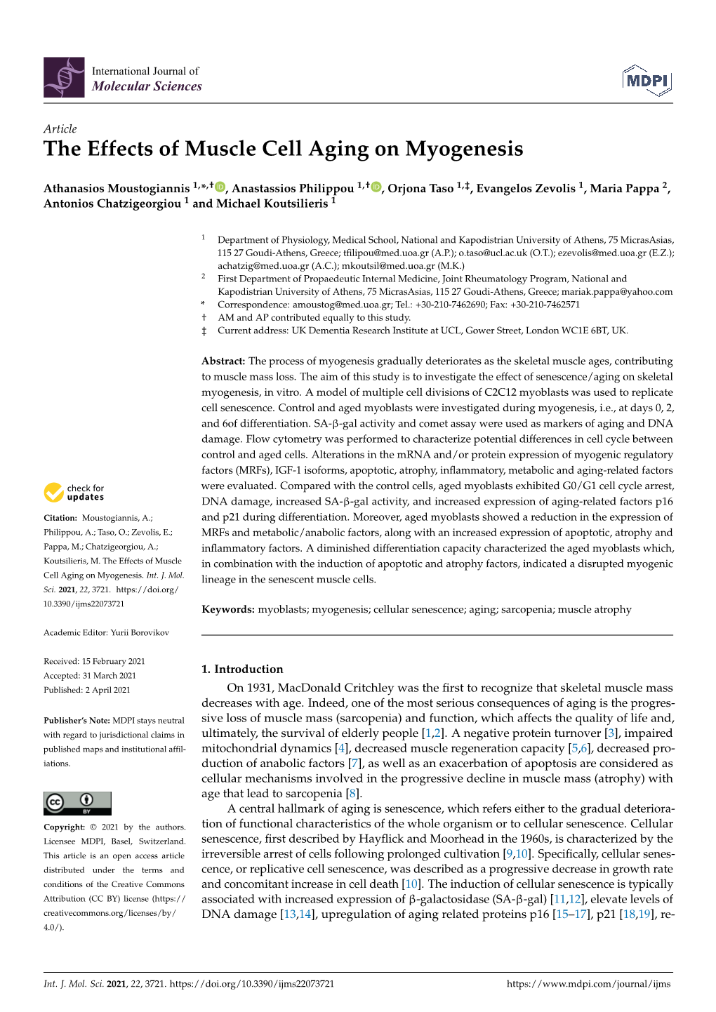 The Effects of Muscle Cell Aging on Myogenesis