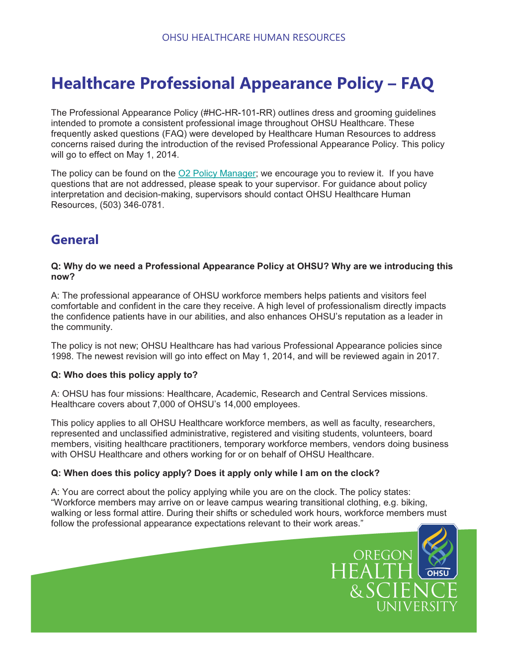 Healthcare Professional Appearance Policy – FAQ