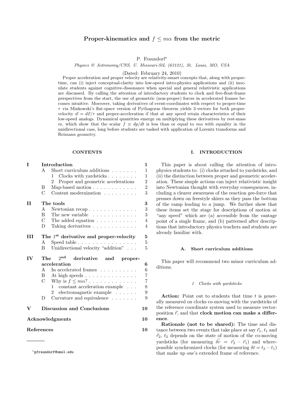 Proper-Velocity and F≤Mα from the Metric