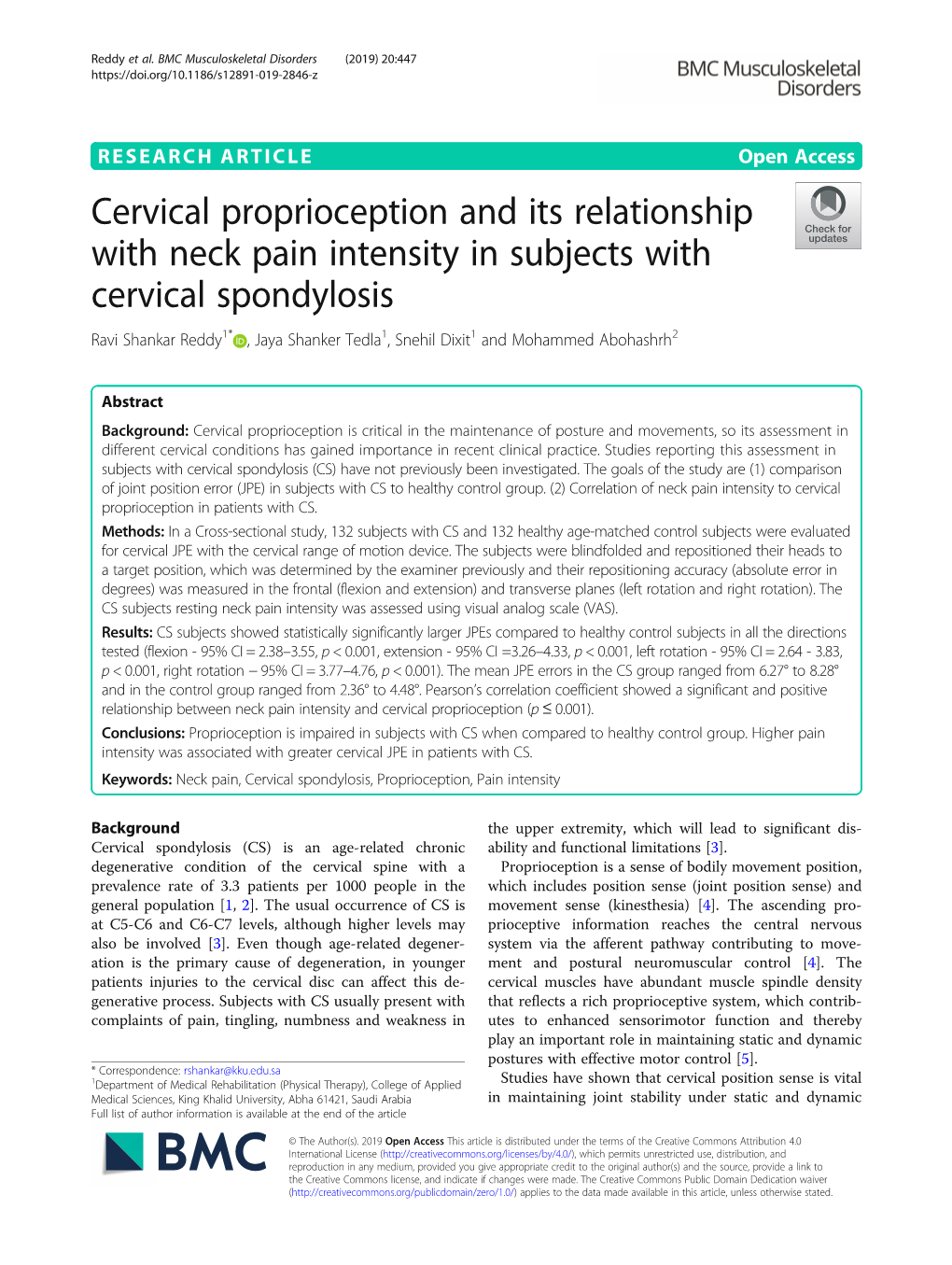 Cervical Proprioception and Its Relationship with Neck Pain Intensity