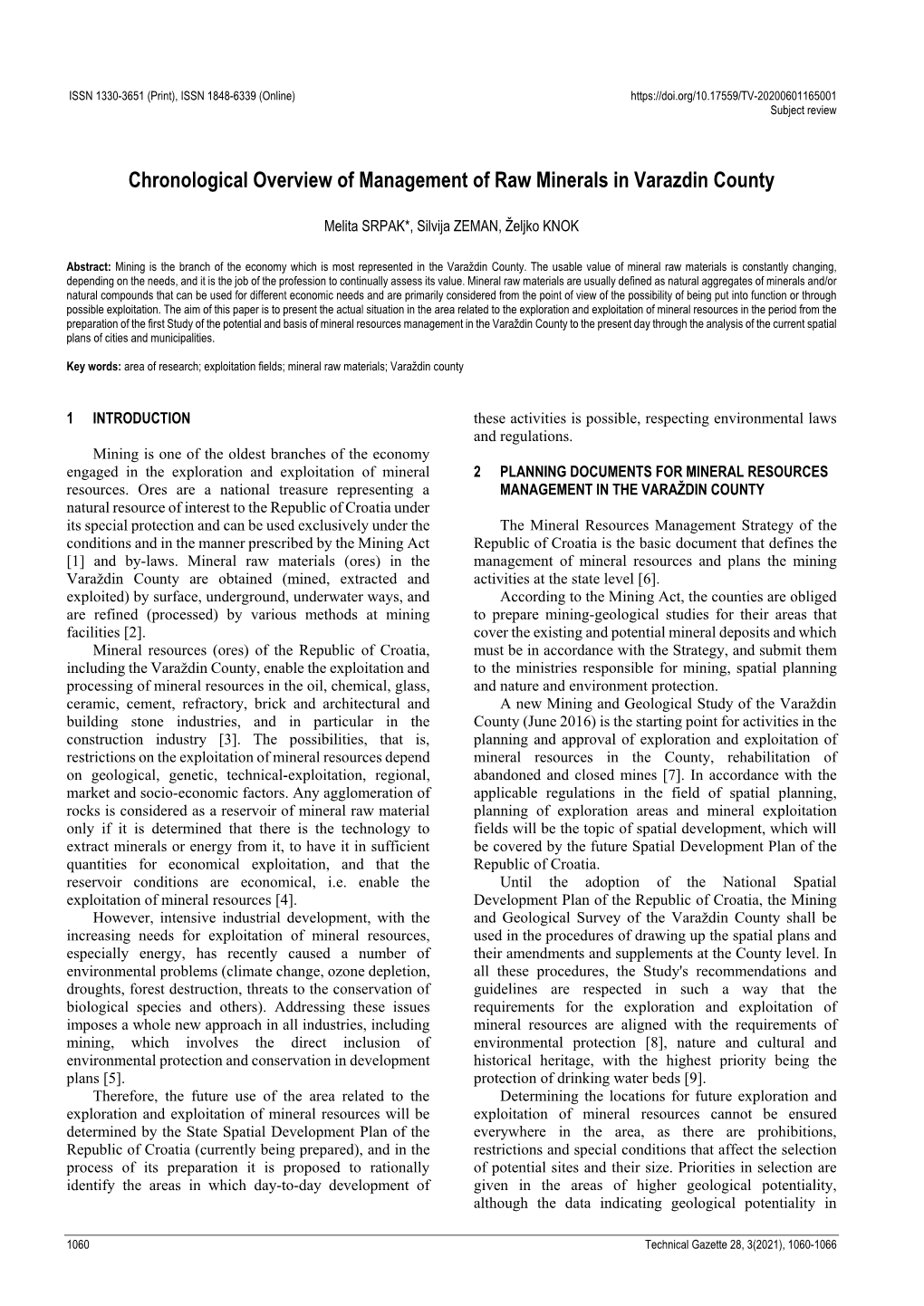 Chronological Overview of Management of Raw Minerals in Varazdin County