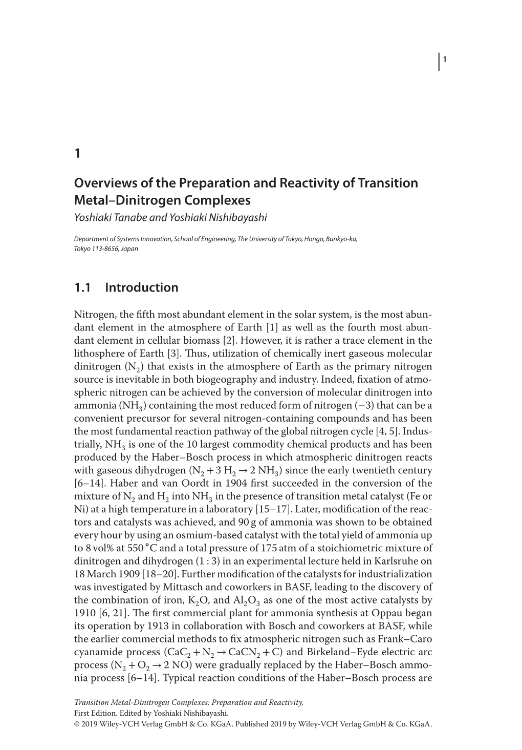 1 Overviews of the Preparation and Reactivity of Transition Metal–Dinitrogen Complexes