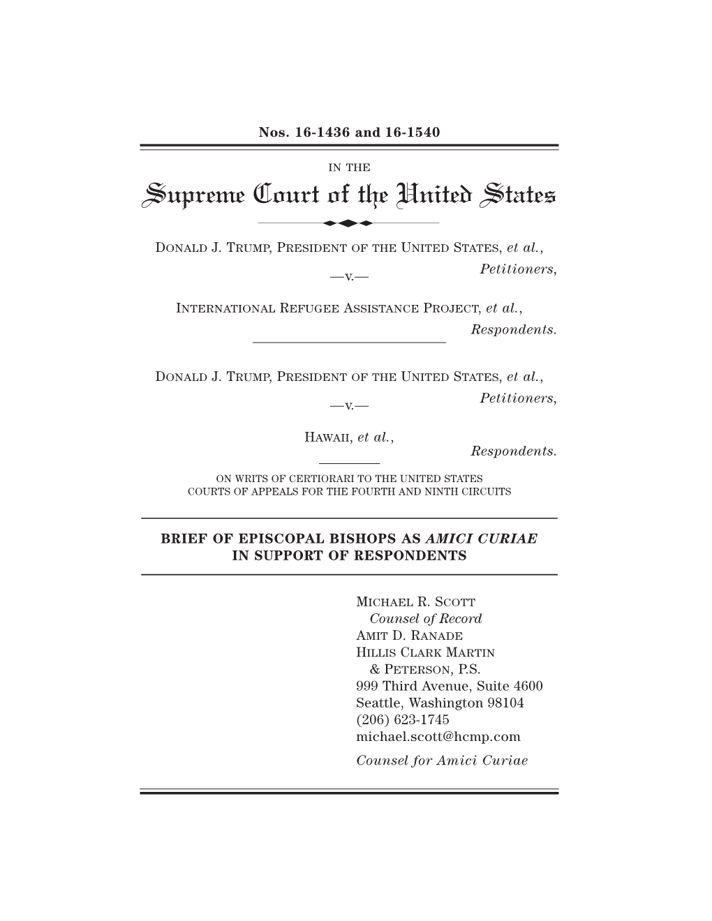 Amicus Brief of Episcopal Bishops