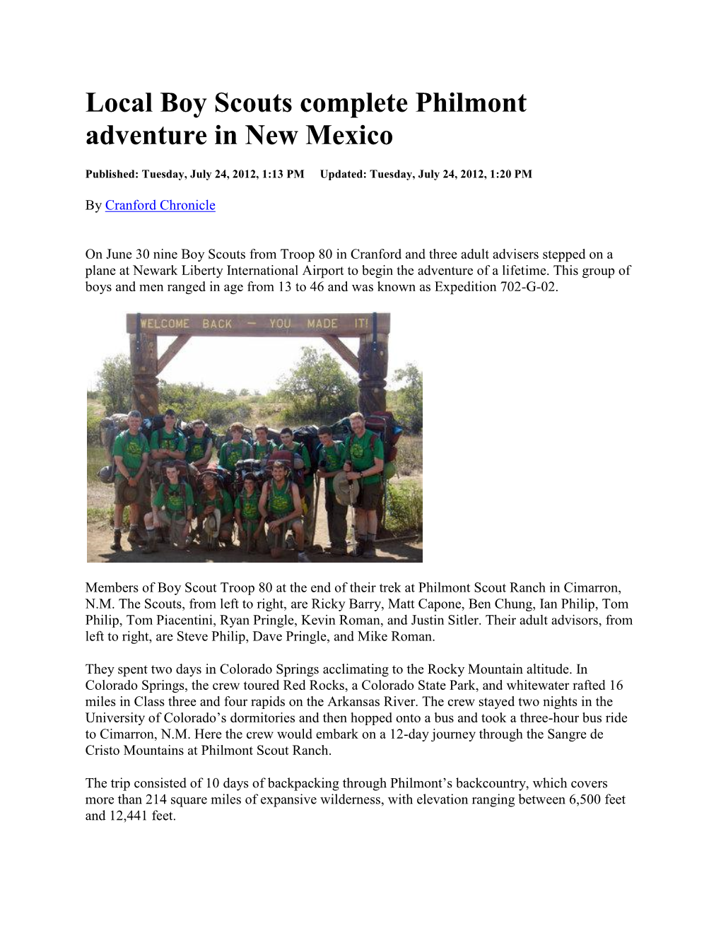Local Boy Scouts Complete Philmont Adventure in New Mexico