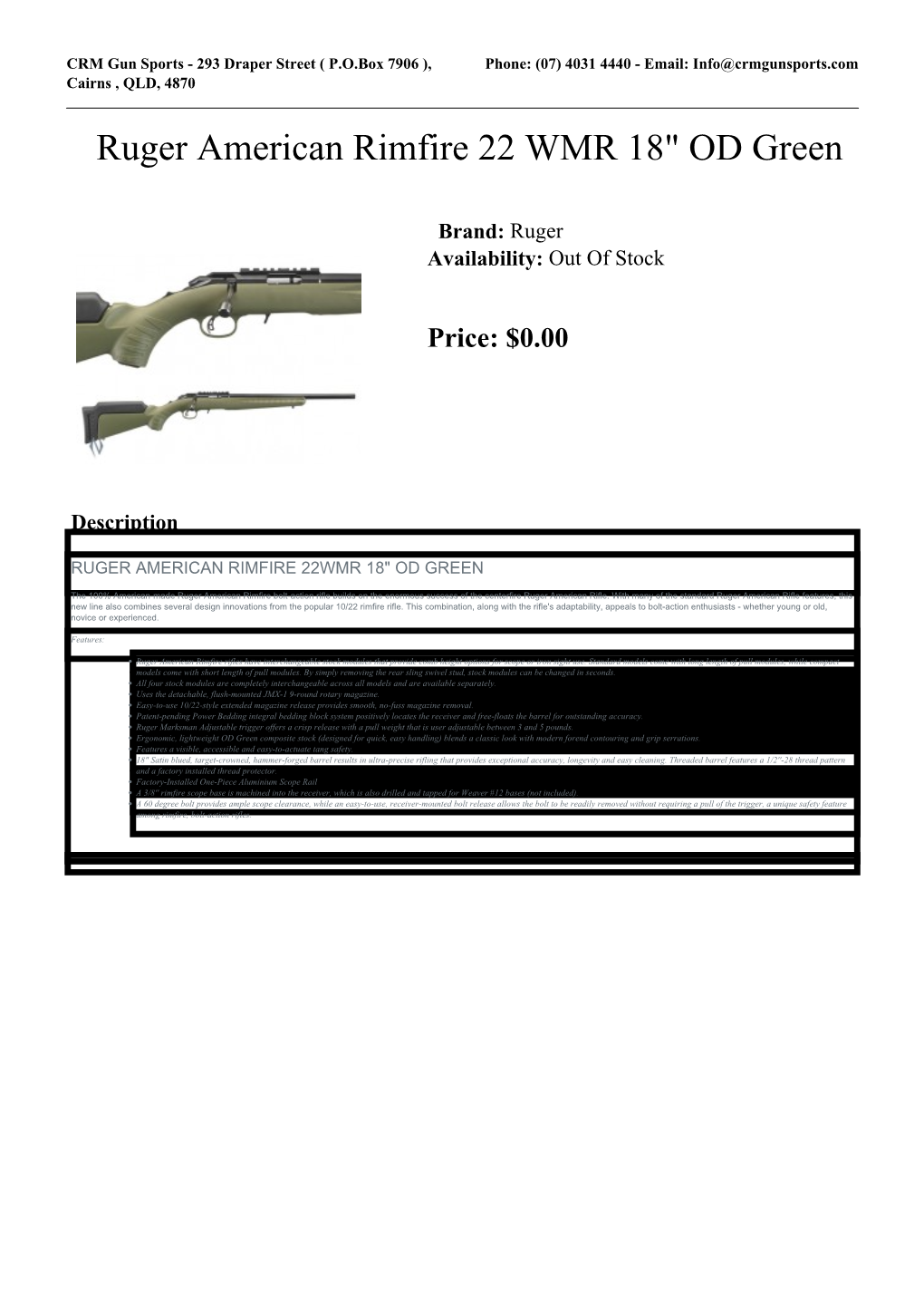 Ruger American Rimfire 22 WMR 18" OD Green