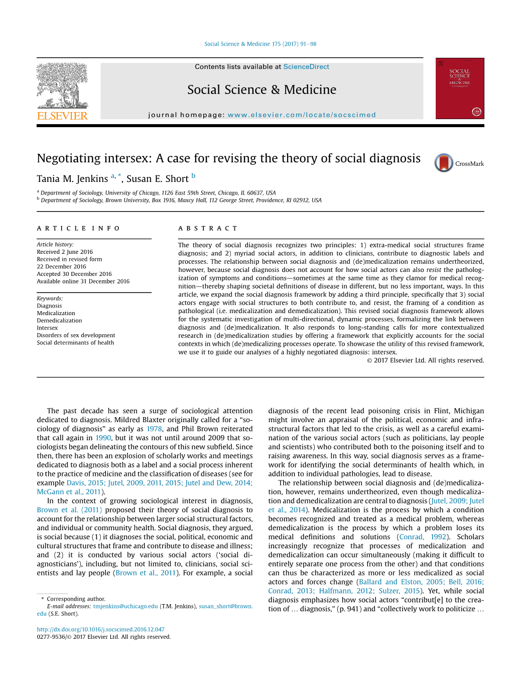 Negotiating Intersex: a Case for Revising the Theory of Social Diagnosis