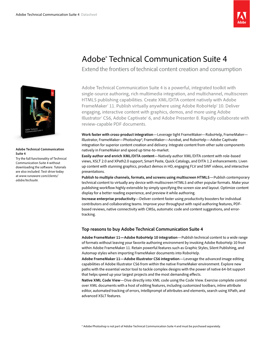 Adobe® Technical Communication Suite 4 Extend the Frontiers of Technical Content Creation and Consumption