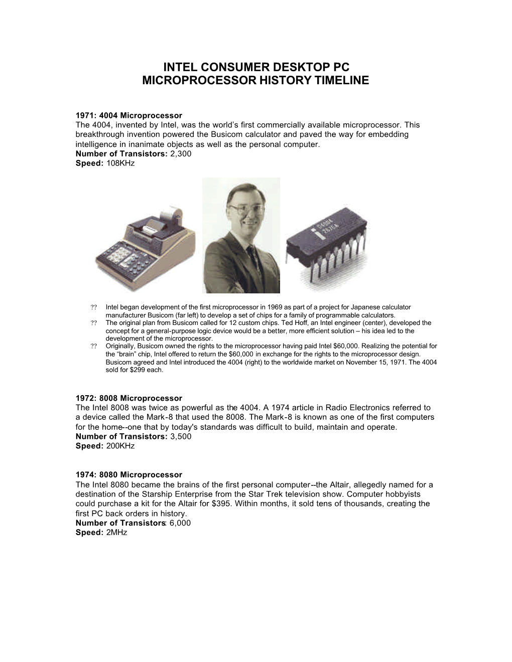 Intel Consumer Desktop Pc Microprocessor History Timeline