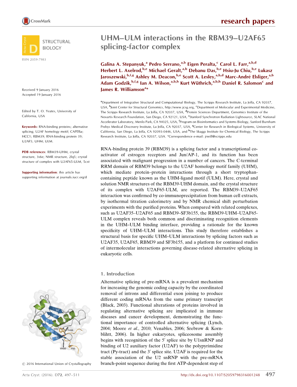 UHM-ULM Interactions in the RBM39-U2AF65 Splicing-Factor Complex