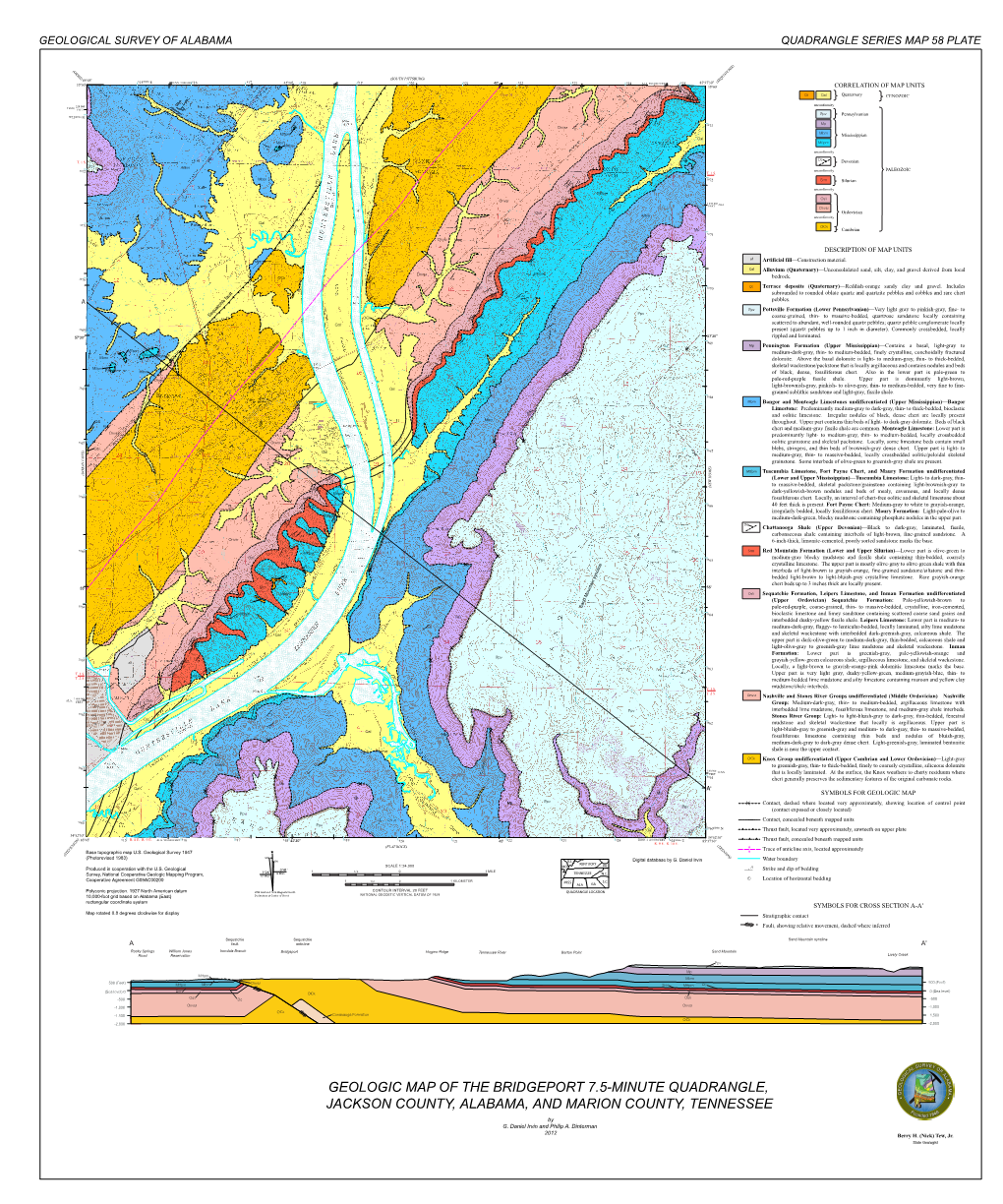 Geological Survey of Alabama Quadrangle Series Map 58 Plate