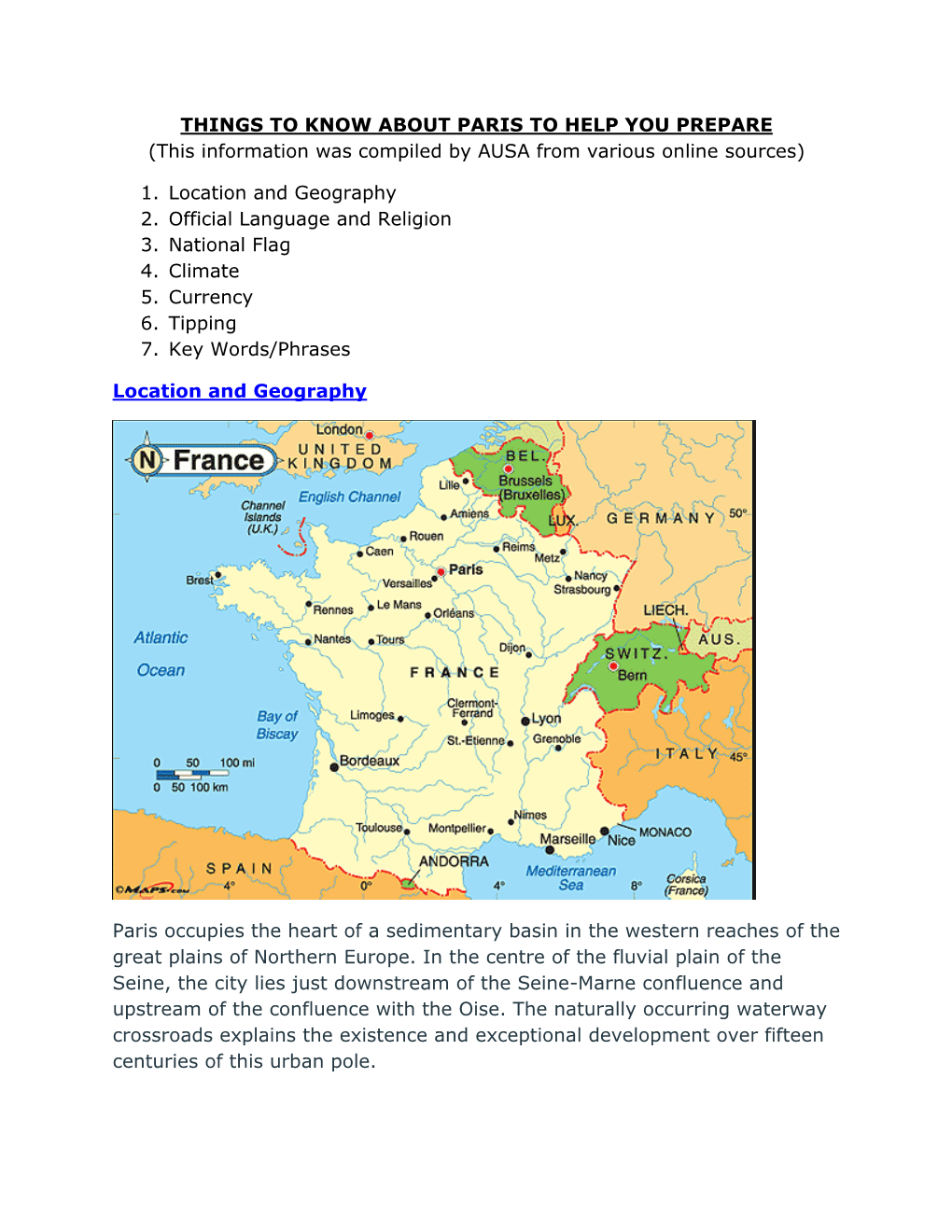 THINGS to KNOW ABOUT PARIS to HELP YOU PREPARE (This Information Was Compiled by AUSA from Various Online Sources)