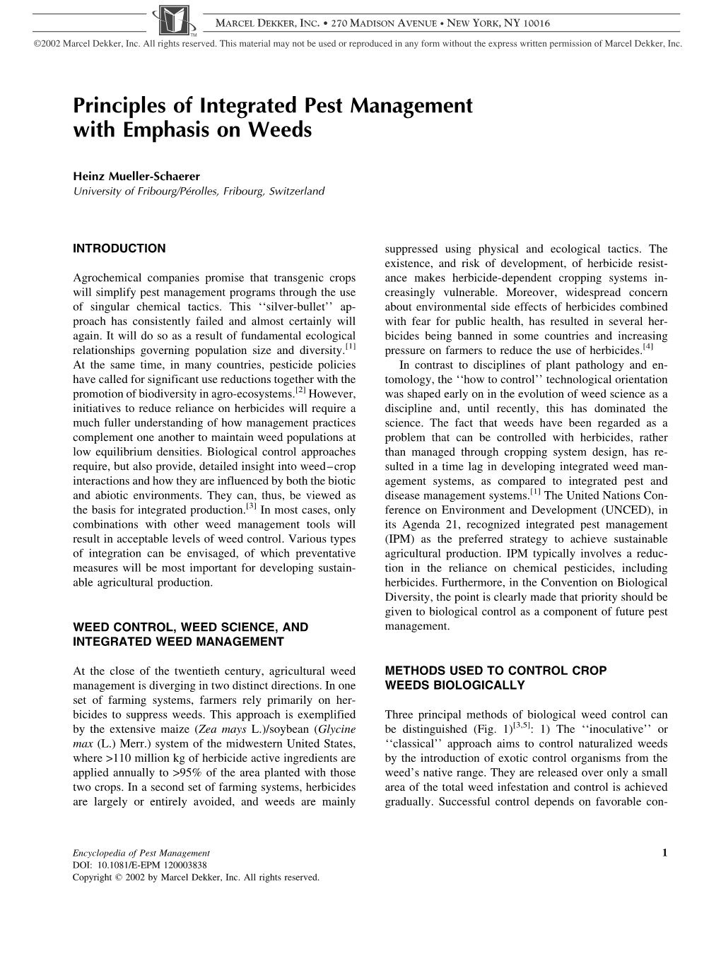 Principles of Integrated Pest Management with Emphasis on Weeds