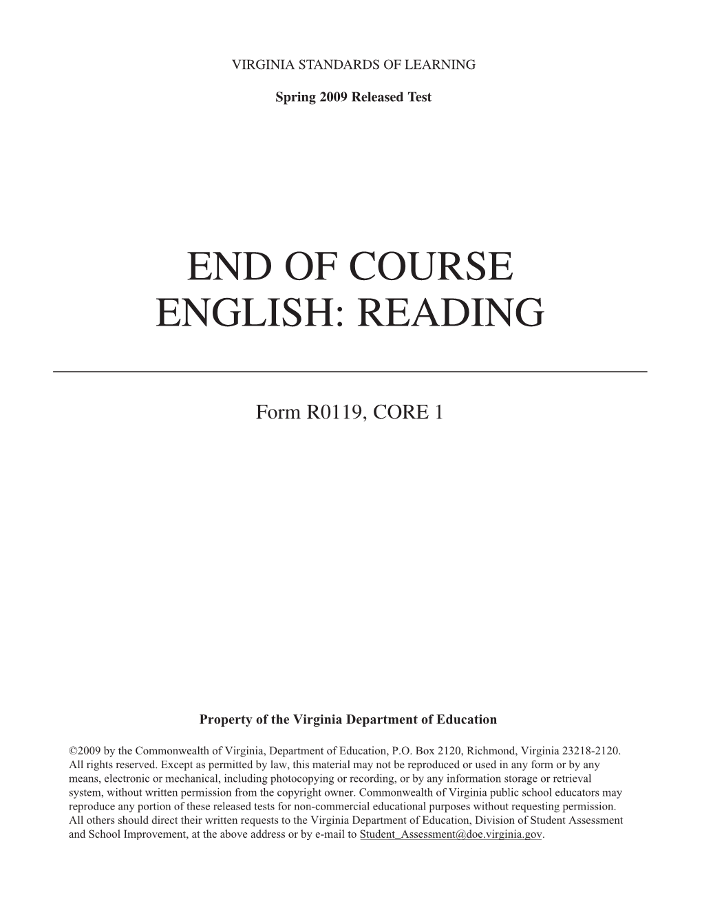 End of Course English: Reading