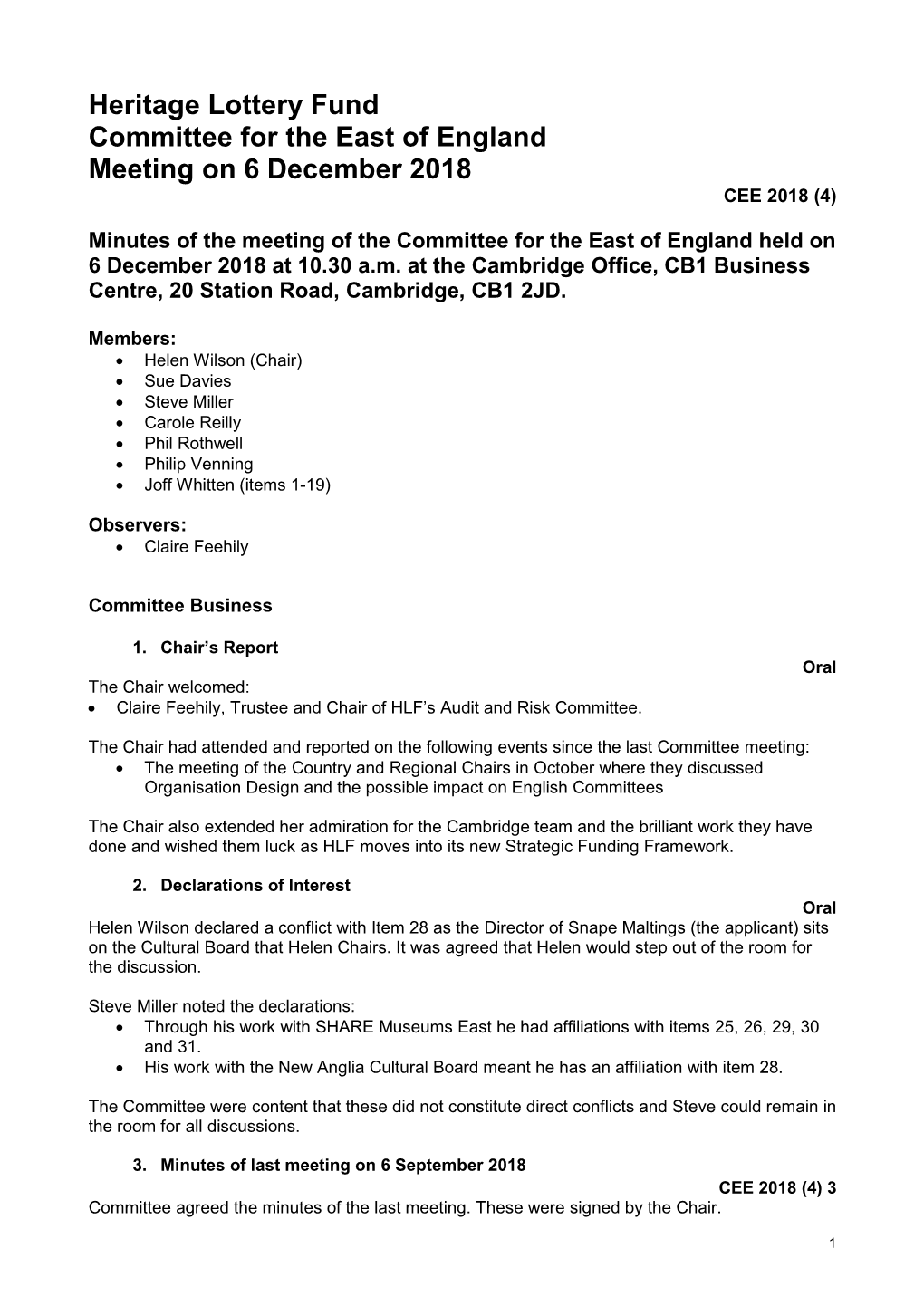 East of England Committee Decisions December 2018