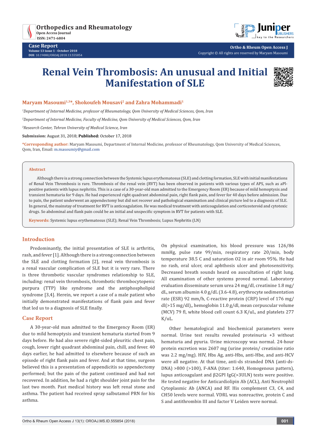 Renal Vein Thrombosis: an Unusual and Initial Manifestation of SLE