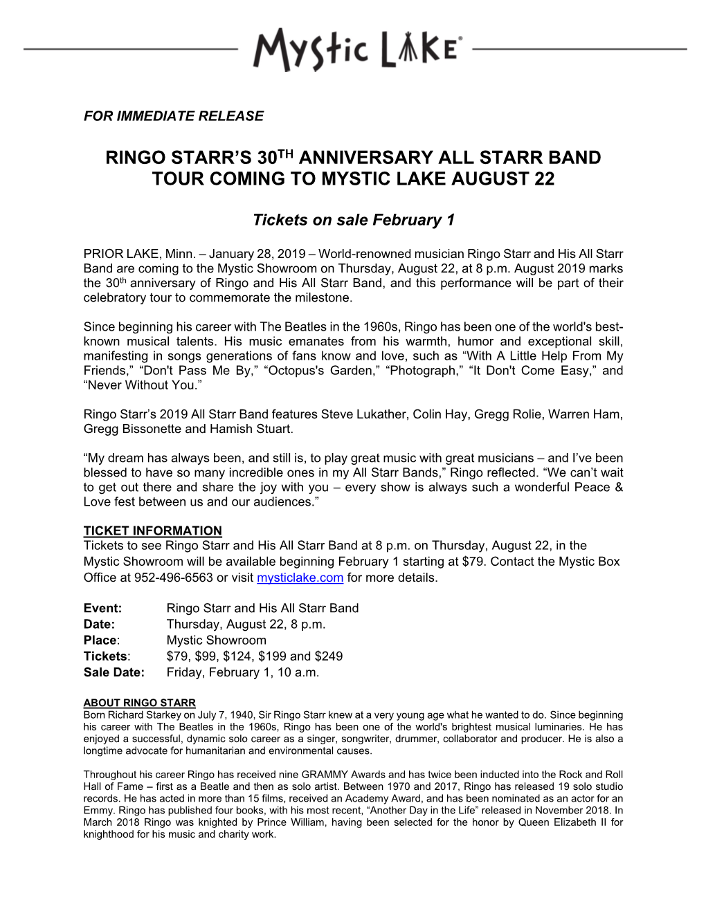 Ringo Starr's 30Th Anniversary All Starr Band