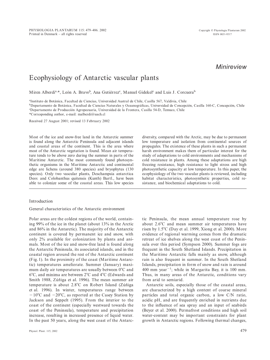 Ecophysiology of Antarctic Vascular Plants