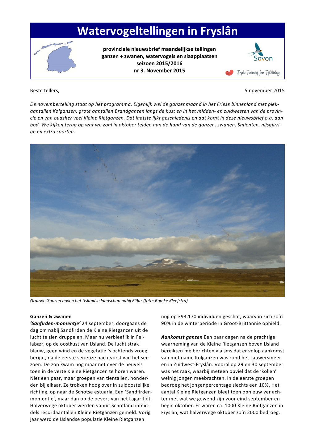 Watervogeltellingen in Fryslân Nr 3. November 2015