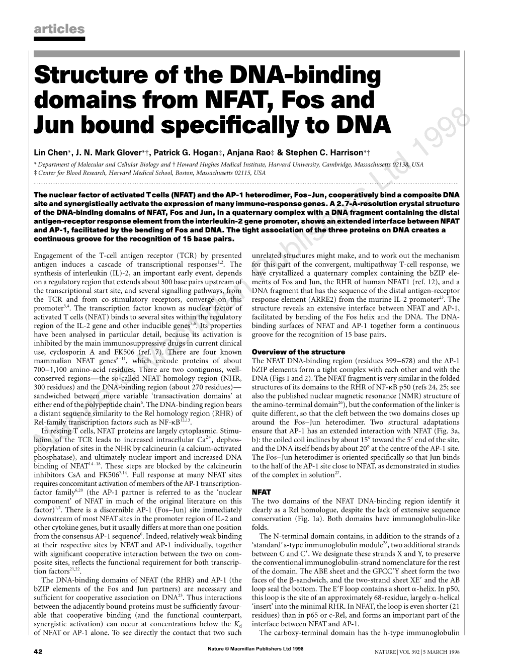 Structure of the DNA-Binding Domains from NFAT, Fos and Jun Bound