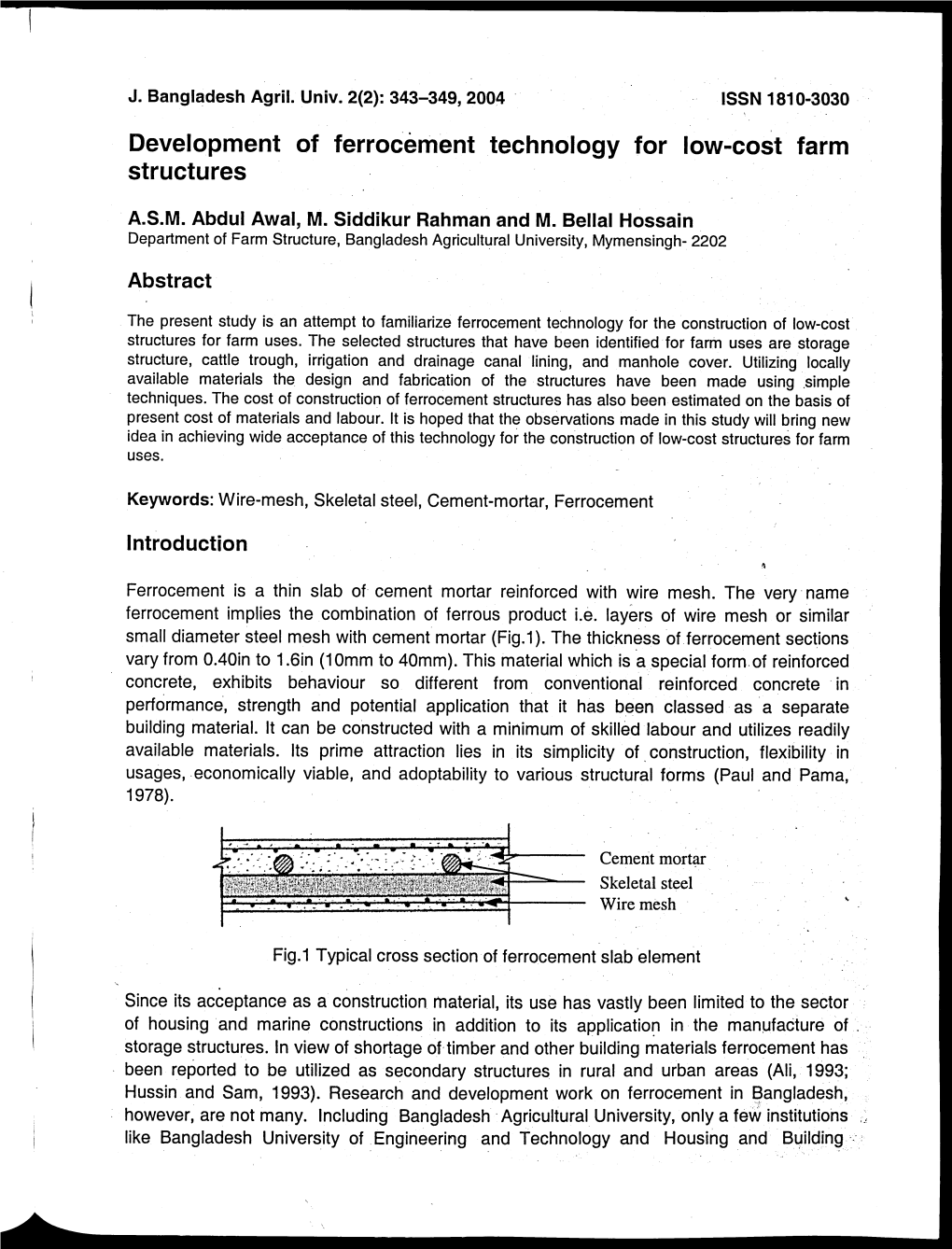 Development of Ferrocement Technology for Low-Cost Farm Structures