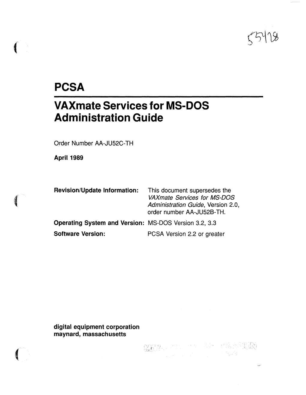 PCSA VAX Mate Services for MS-DOS Administration Guide