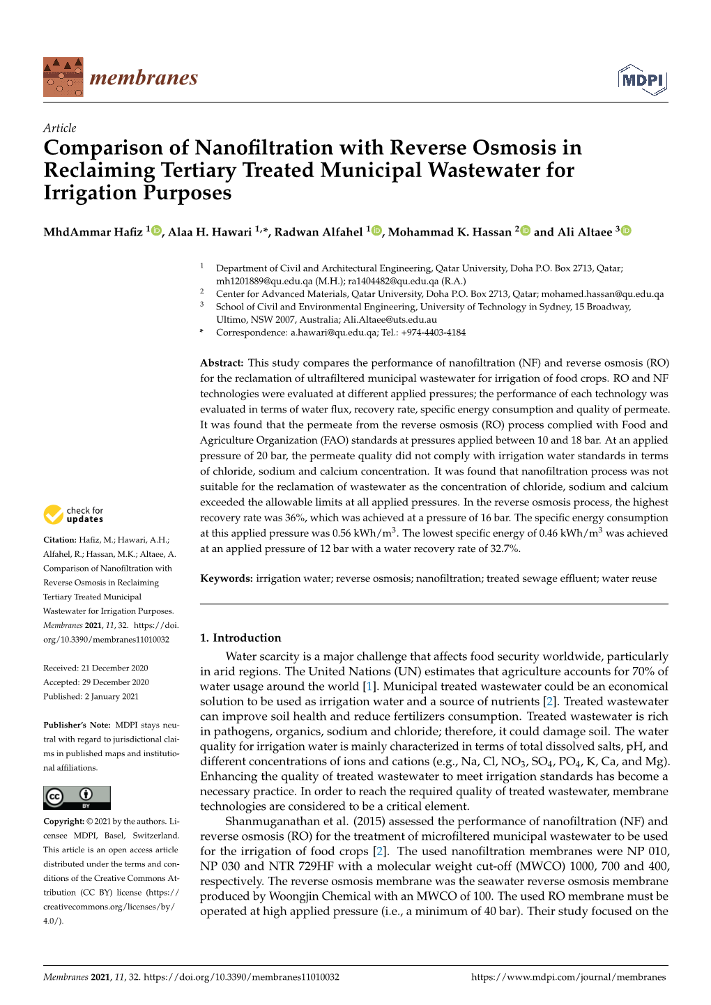 Comparison of Nanofiltration with Reverse Osmosis in Reclaiming