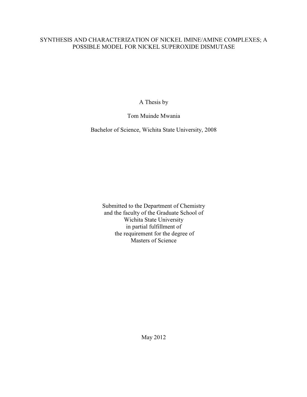 A Possible Model for Nickel Superoxide Dismutase