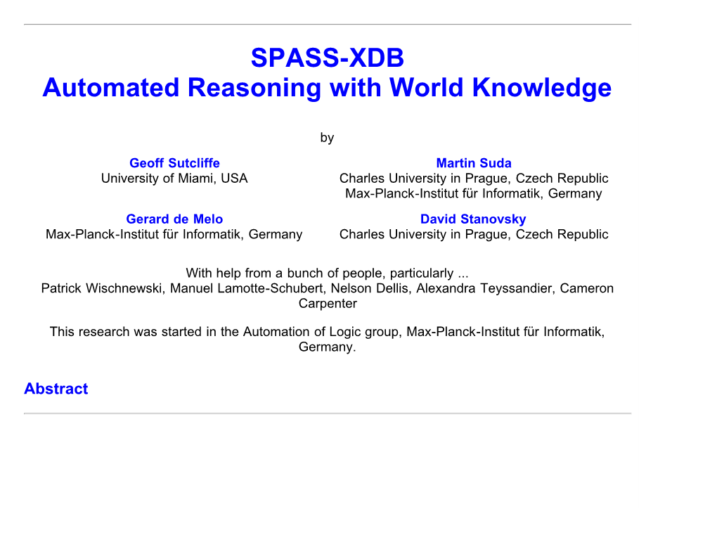 SPASS-XDB Automated Reasoning with World Knowledge