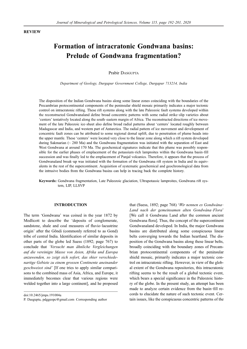 Formation of Intracratonic Gondwana Basins: Prelude of Gondwana Fragmentation?