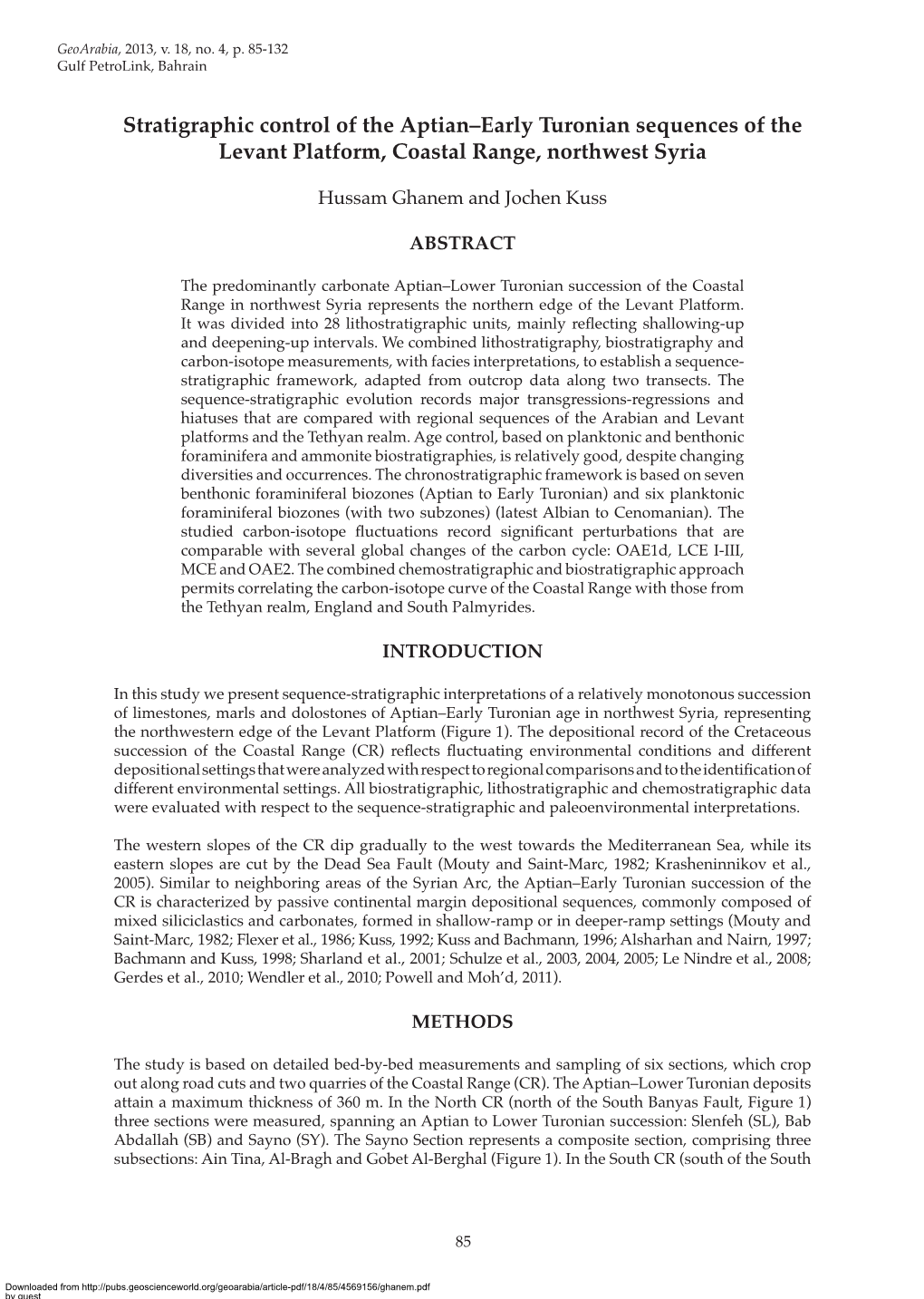 Stratigraphic Control of the Aptian–Early Turonian Sequences of the Levant Platform, Coastal Range, Northwest Syria