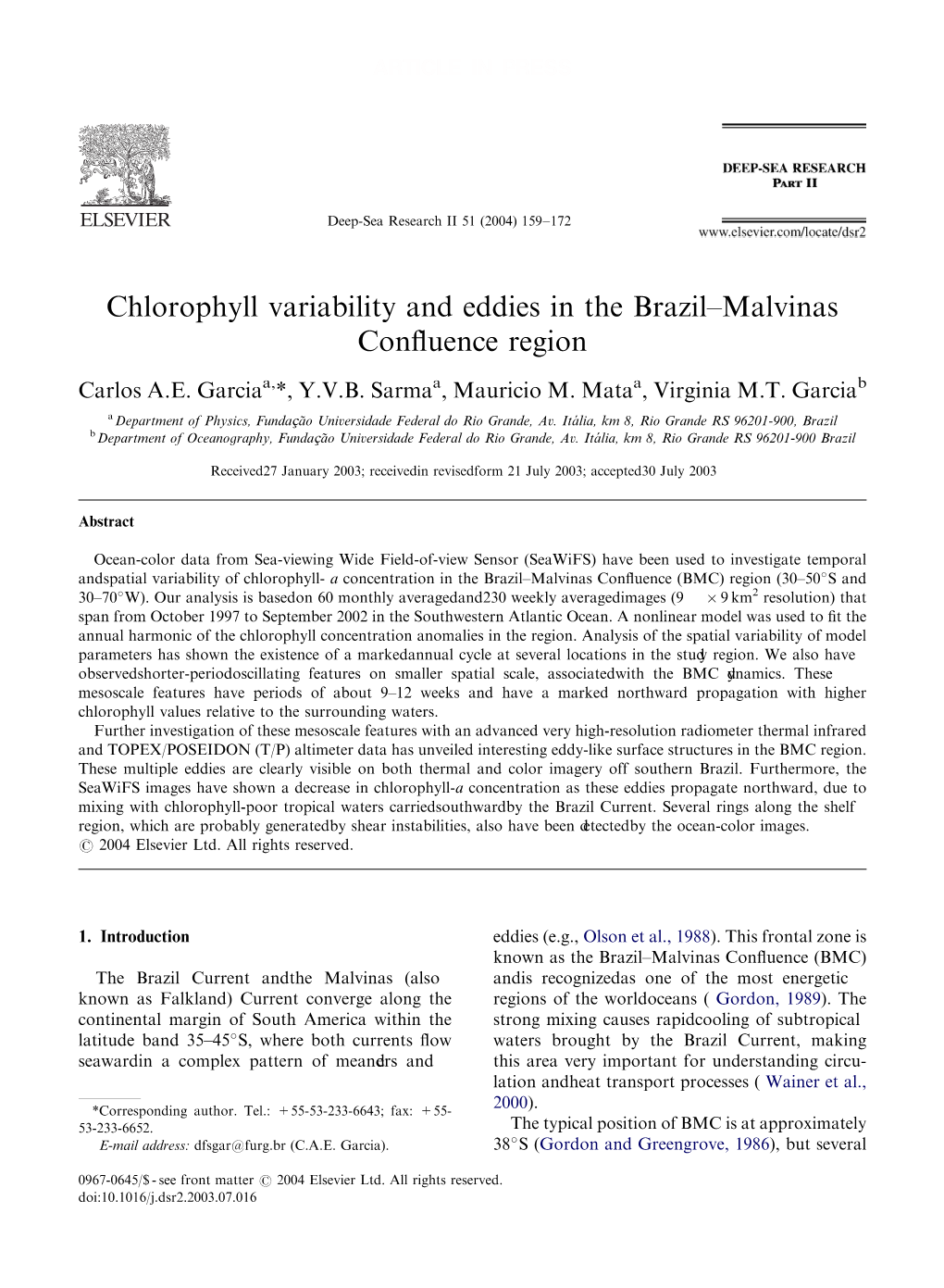 Chlorophyll Variability and Eddies in the Brazil–Malvinas Confluence