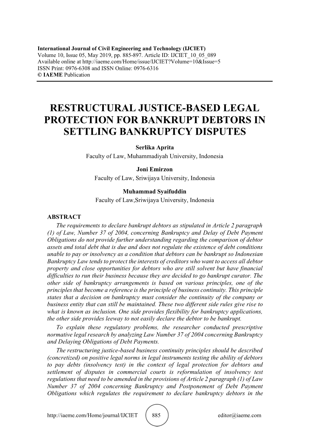 Restructural Justice-Based Legal Protection for Bankrupt Debtors in Settling Bankruptcy Disputes