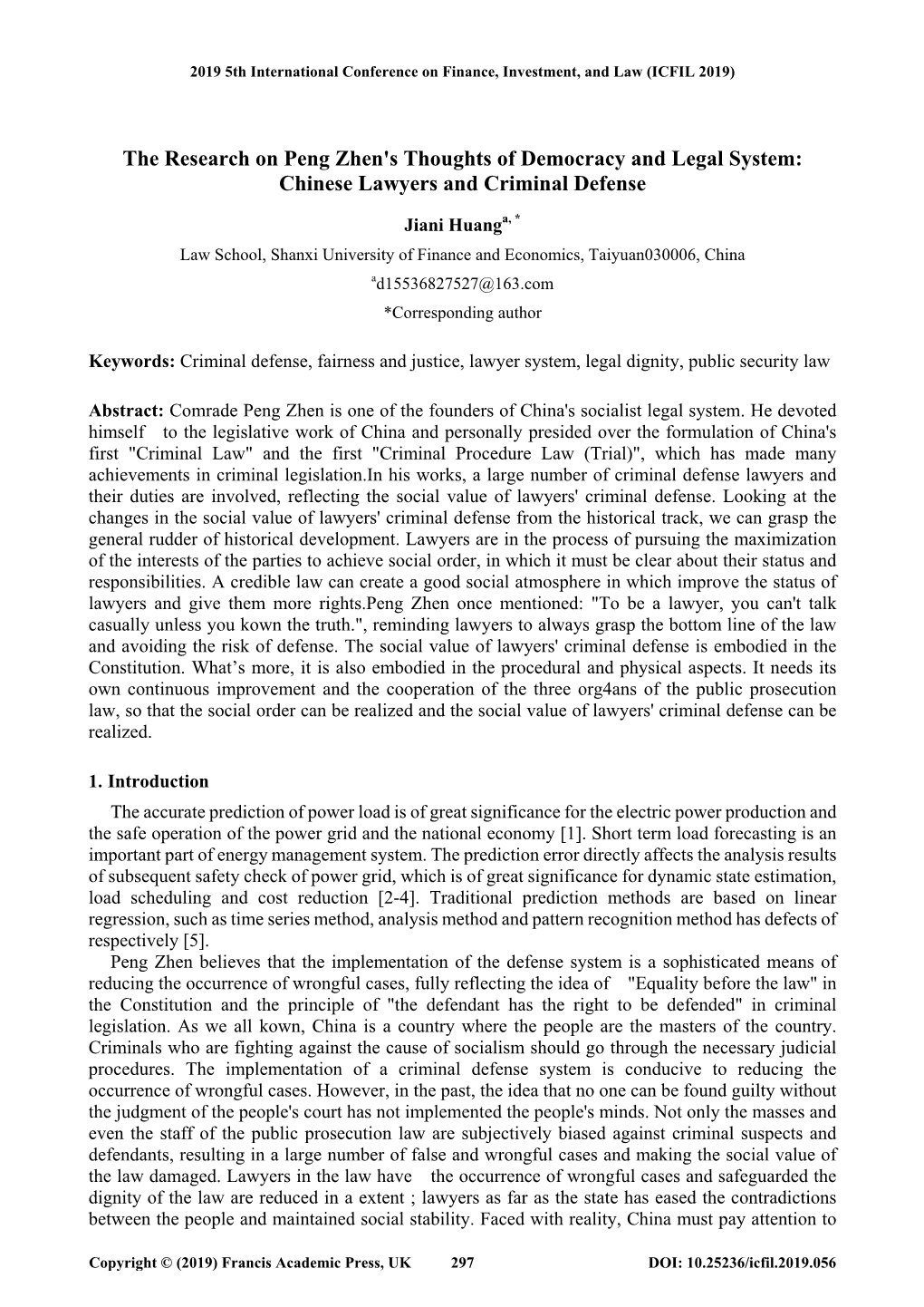 The Research on Peng Zhen's Thoughts of Democracy and Legal System: Chinese Lawyers and Criminal Defense