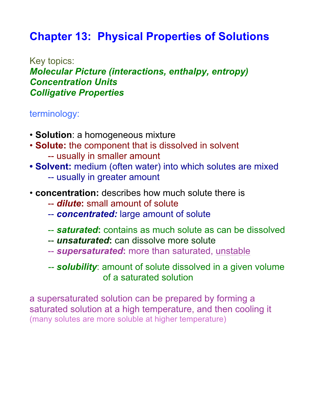 Chapter 13: Physical Properties of Solutions