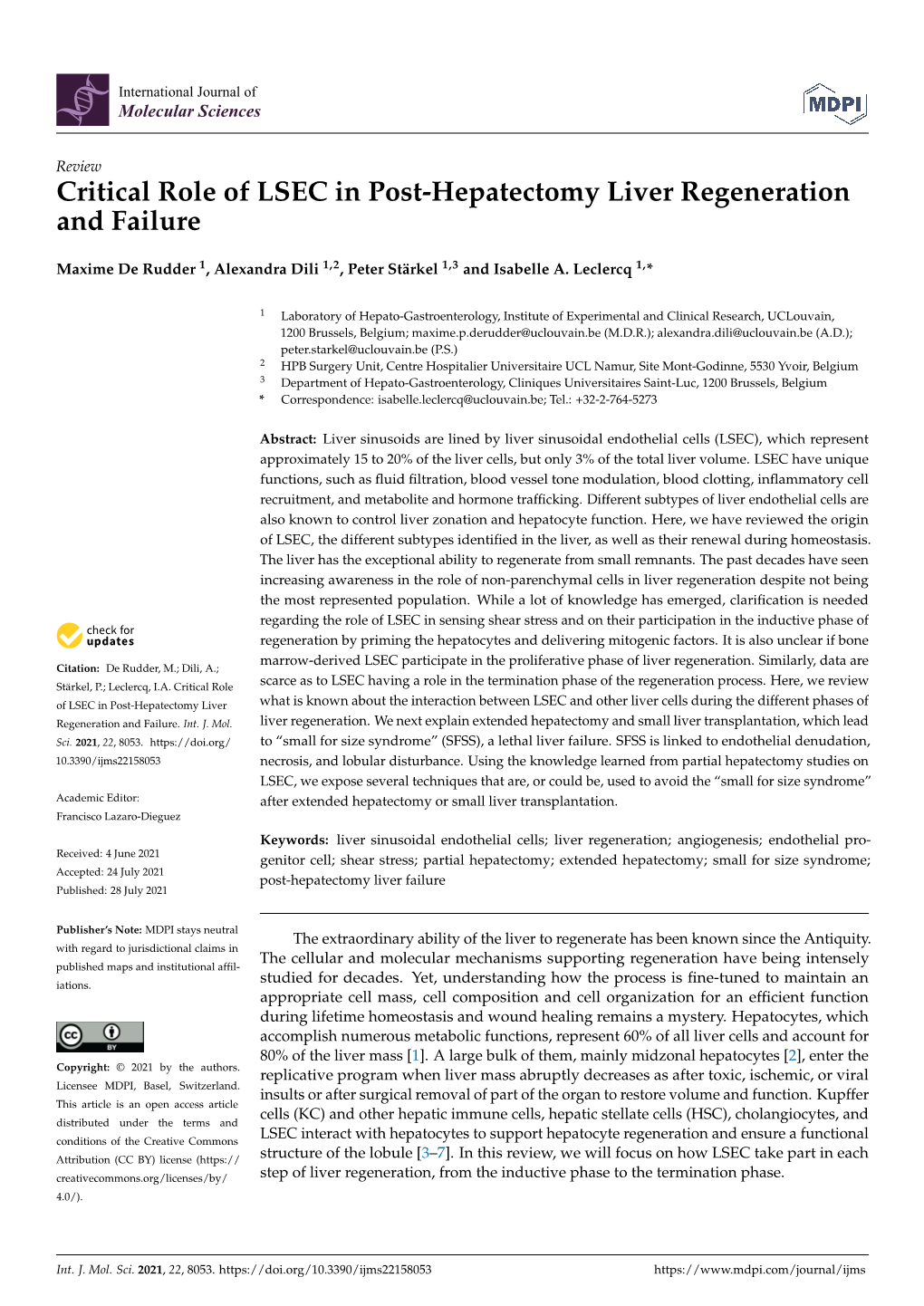 Critical Role of LSEC in Post-Hepatectomy Liver Regeneration and Failure