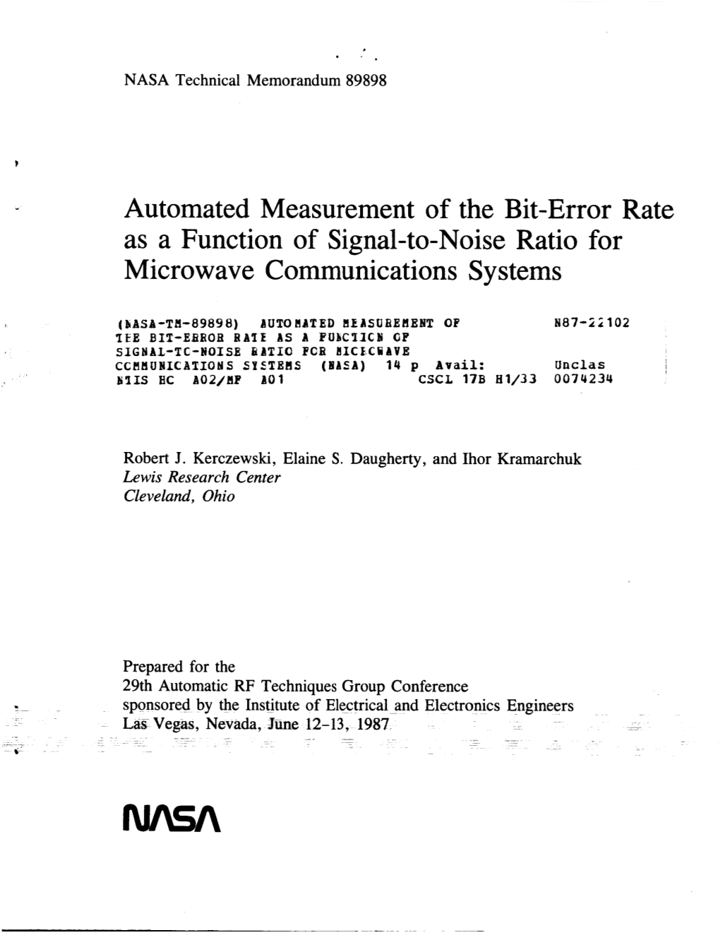 Automated Measurement of the Bit-Error Rate As a Function of Signal-To-Noise Ratio for Microwave Communications Systems