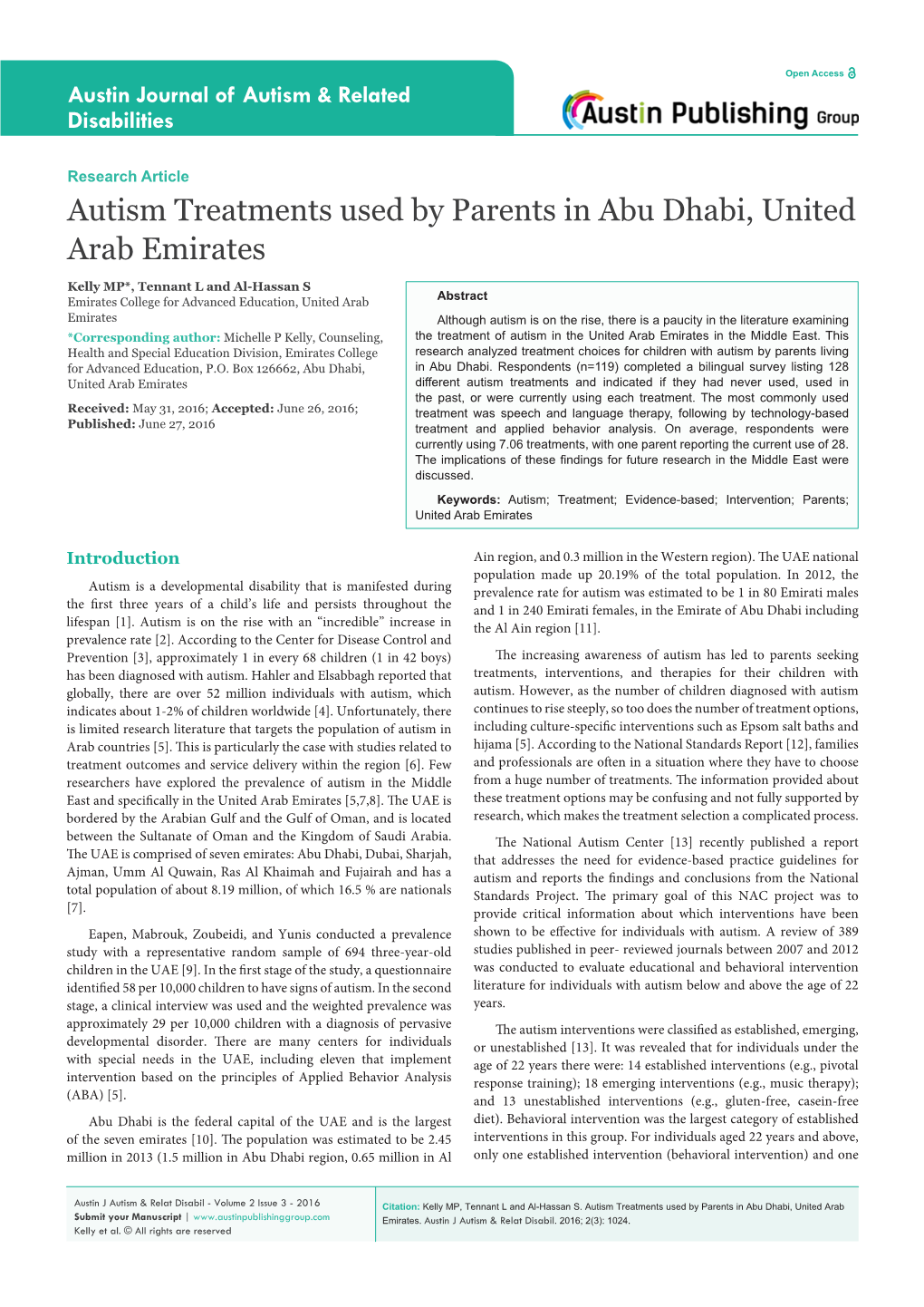 Autism Treatments Used by Parents in Abu Dhabi, United Arab Emirates