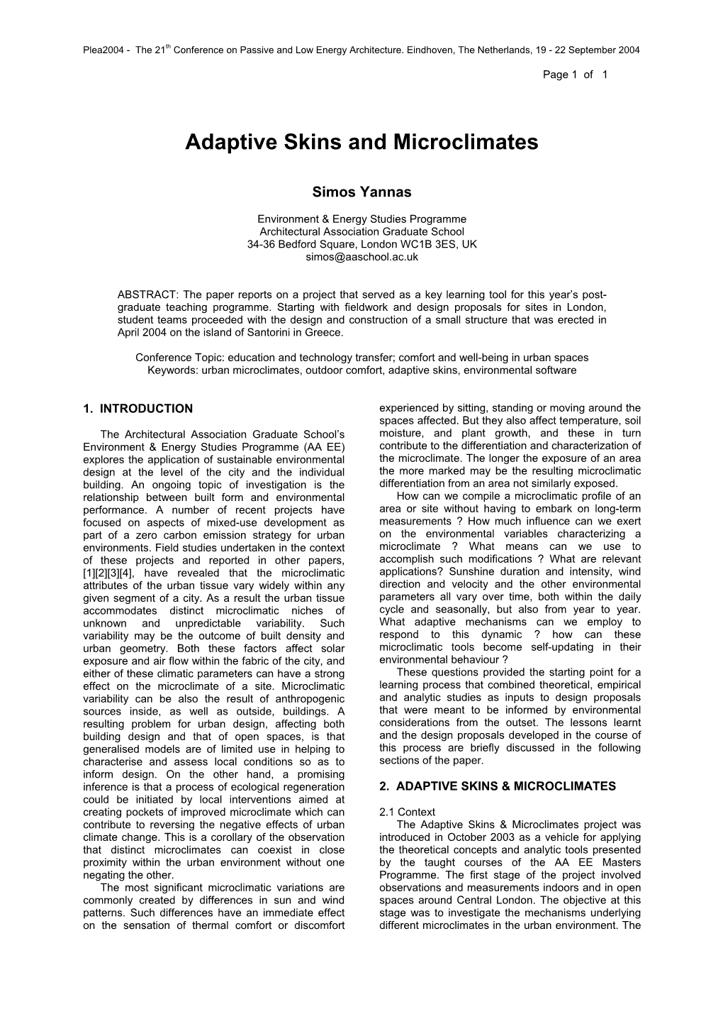 Adaptive Skins and Microclimates