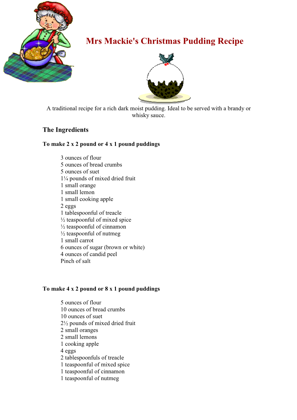 Mrs Mackie's Christmas Pudding Recipe