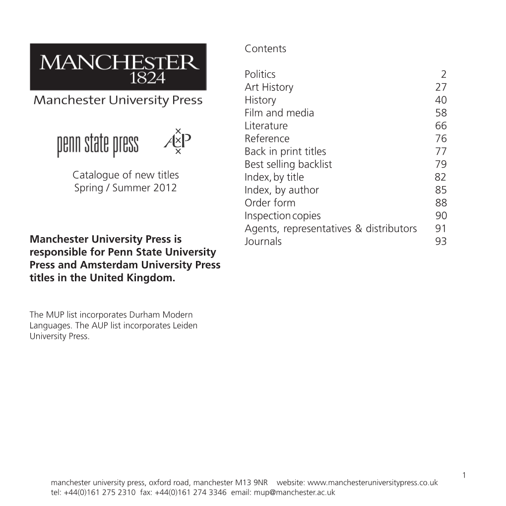 Contents Politics 2 Art History 27 History 40 Film and Media 58