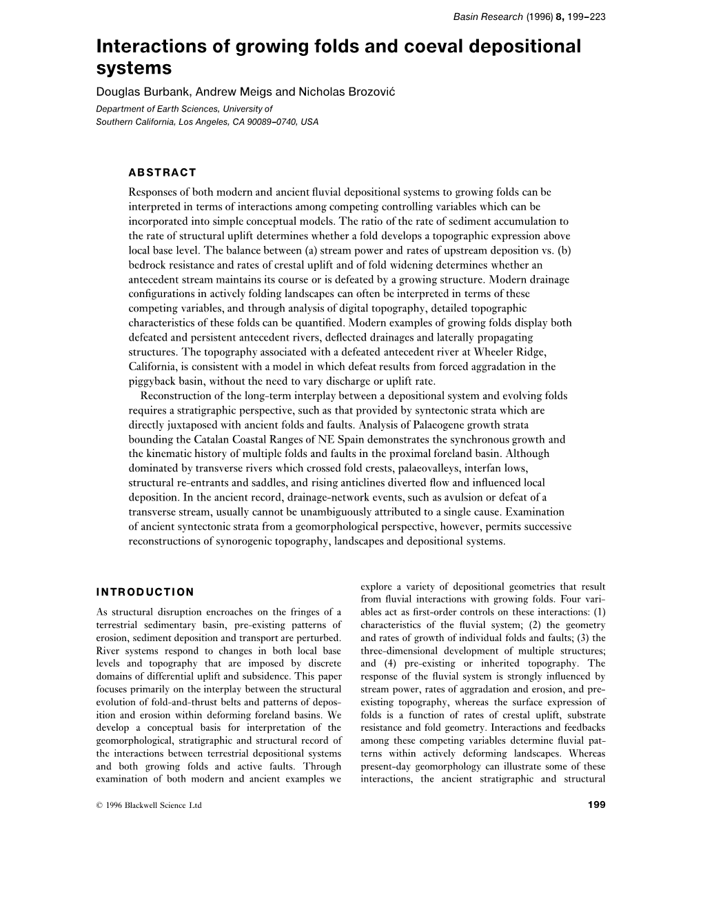 Interactions of Growing Folds and Coeval Depositional Systems