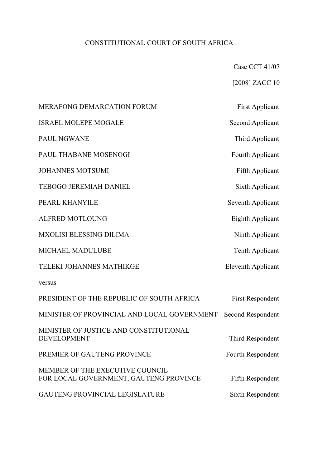 CONSTITUTIONAL COURT of SOUTH AFRICA Case CCT 41/07