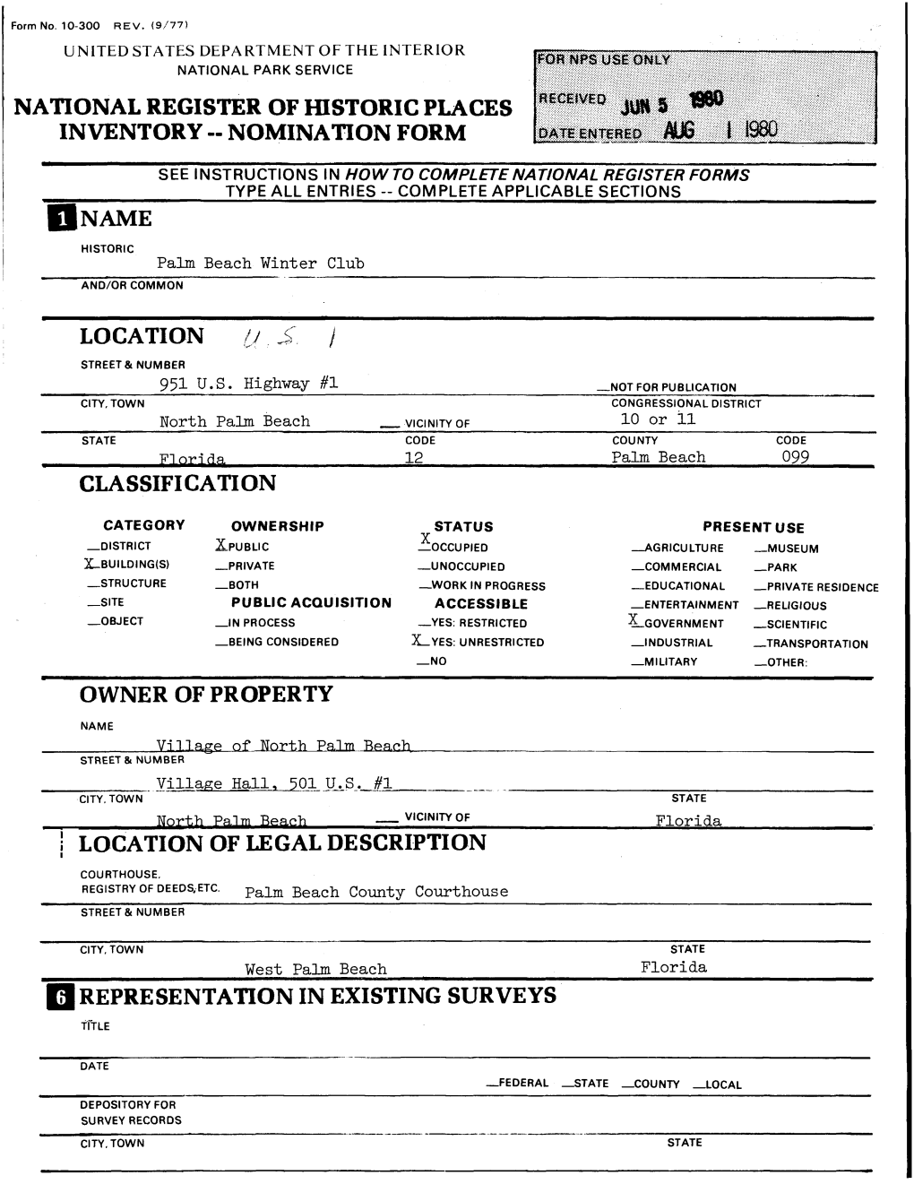 National Register of Historic Places Inventory -- Nomination Form