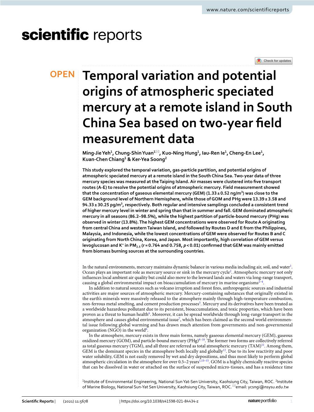 Temporal Variation and Potential Origins of Atmospheric Speciated