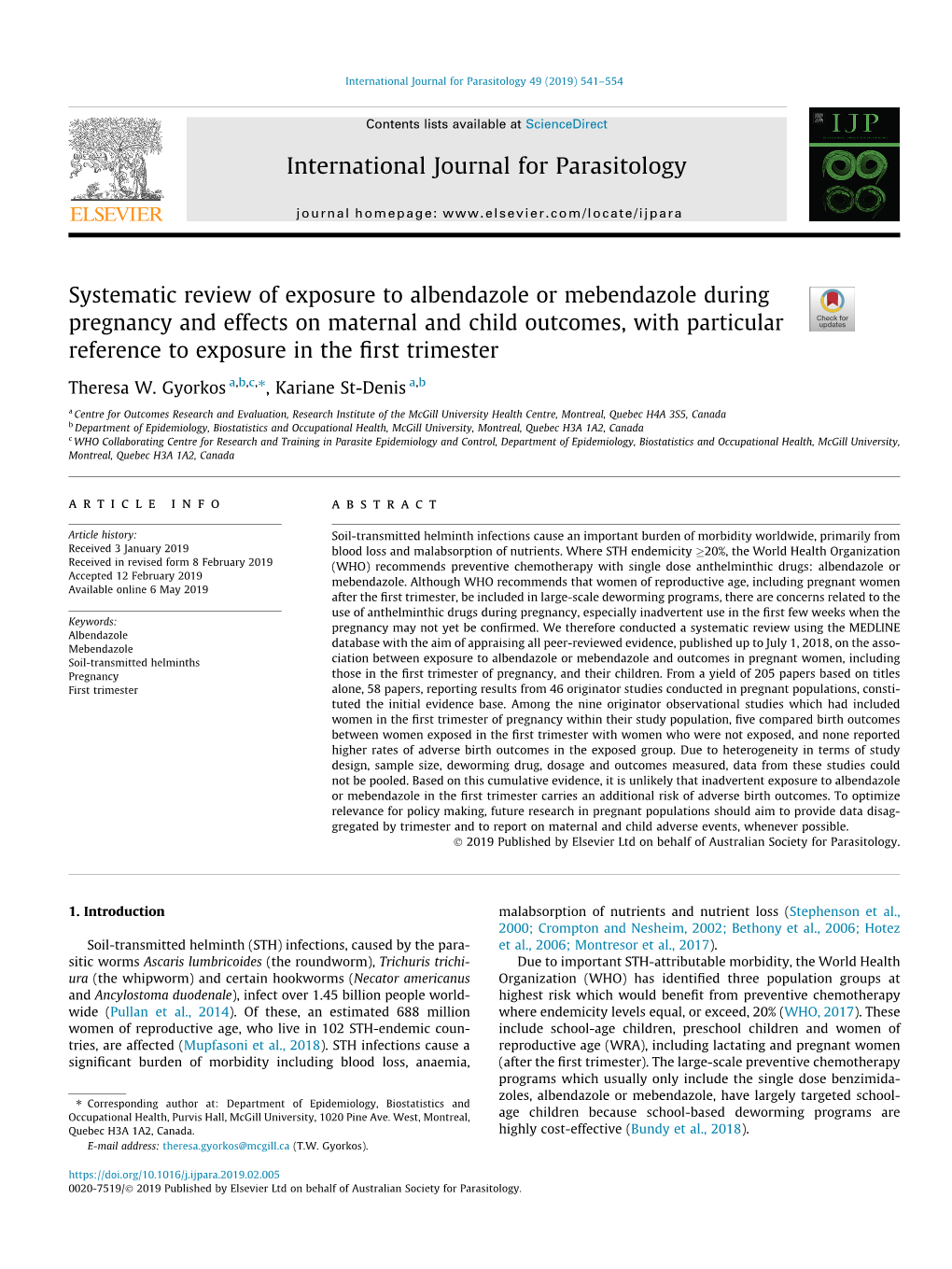 Systematic Review of Exposure to Albendazole Or Mebendazole