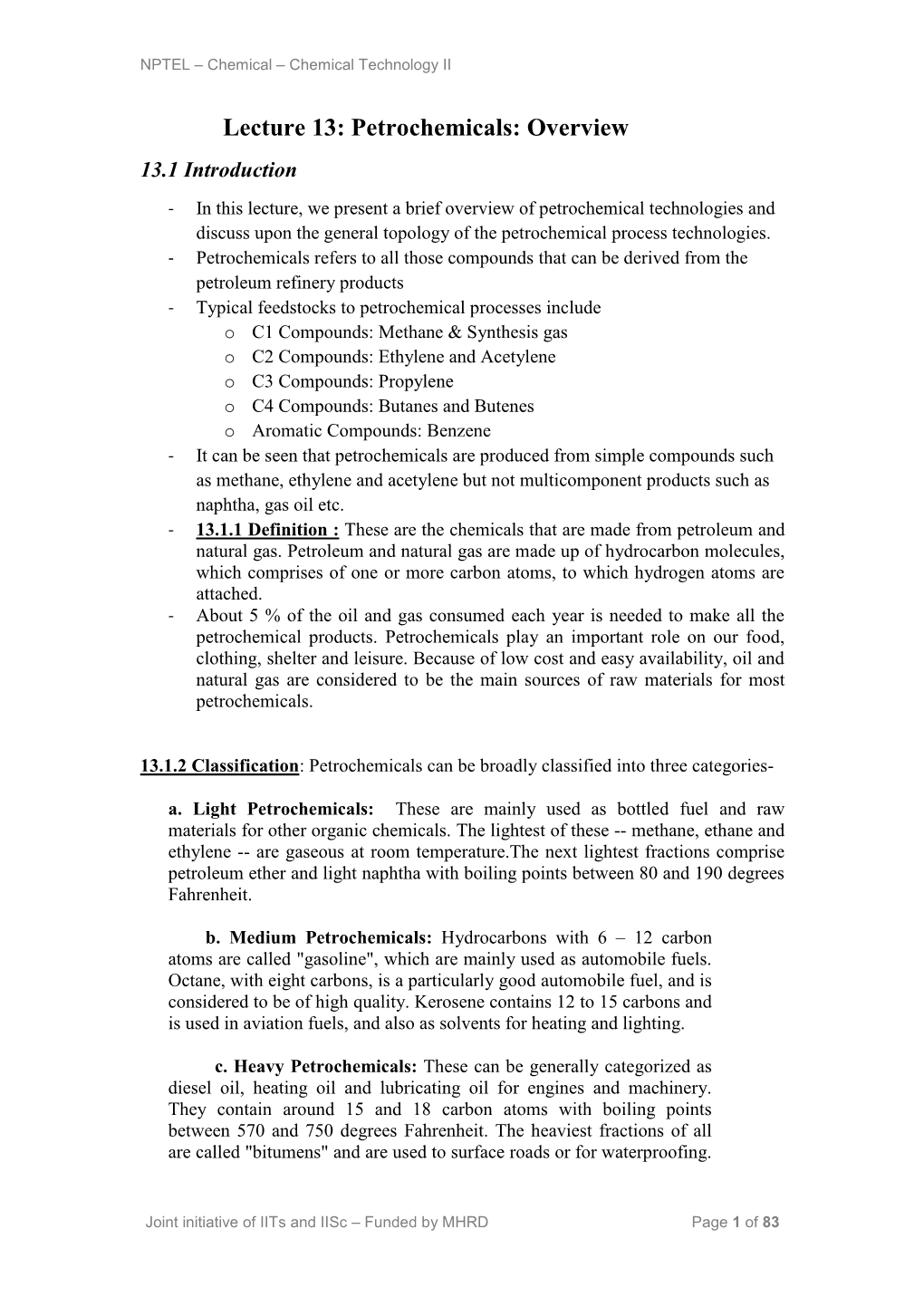 Petrochemicals: Overview 13.1 Introduction