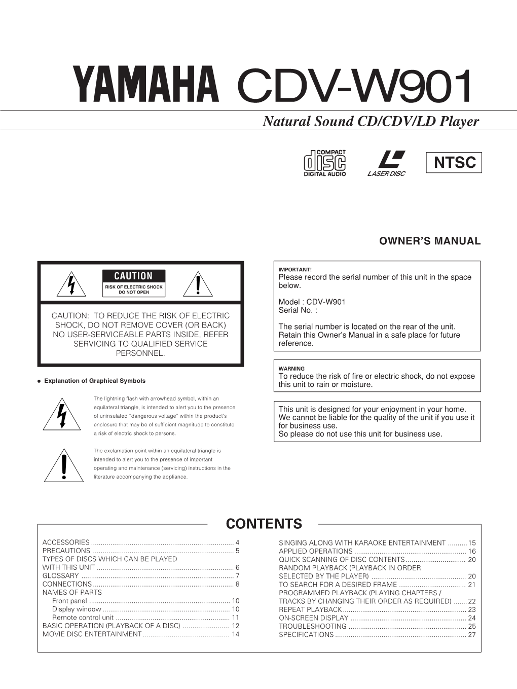 S CDV-W901 ENGLISH Natural Sound CD/CDV/LD Player