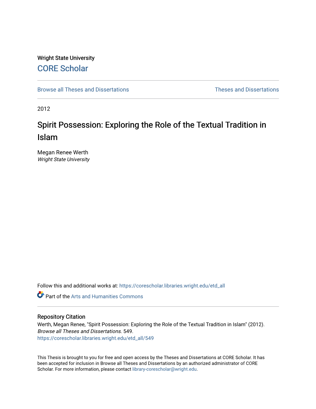 Spirit Possession: Exploring the Role of the Textual Tradition in Islam