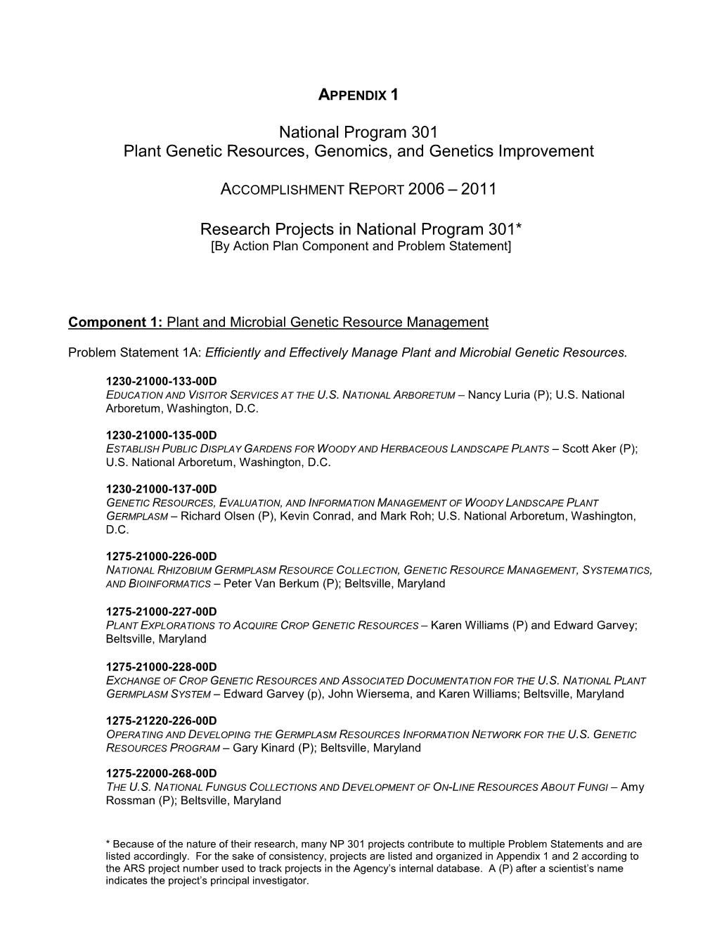 National Program 301 Plant Genetic Resources, Genomics, and Genetics Improvement